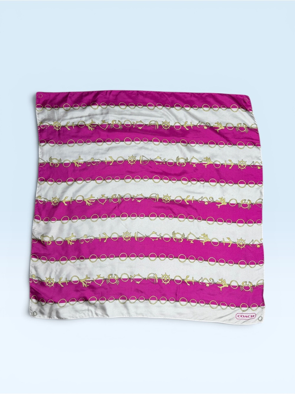 Coach Silk Nautical Pink White Scarf